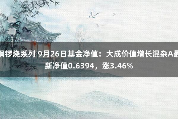 铜锣烧系列 9月26日基金净值：大成价值增长混杂A最新净值0.6394，涨3.46%