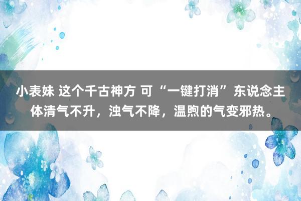 小表妹 这个千古神方 可 “一键打消” 东说念主体清气不升，浊气不降，温煦的气变邪热。