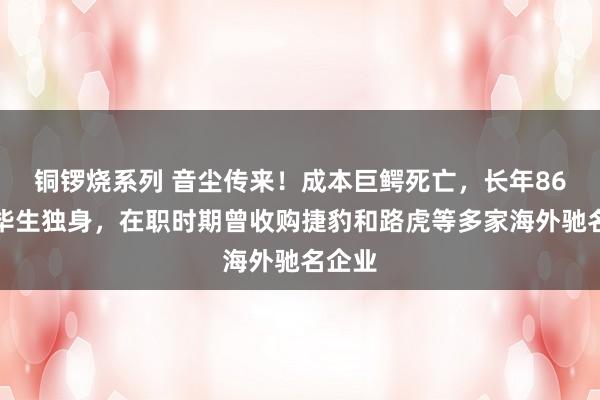 铜锣烧系列 音尘传来！成本巨鳄死亡，长年86岁，毕生独身，在职时期曾收购捷豹和路虎等多家海外驰名企业