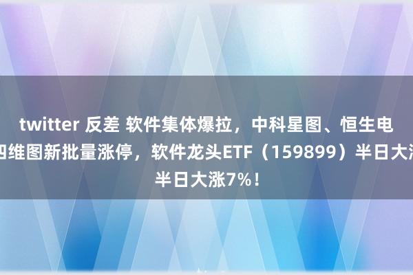 twitter 反差 软件集体爆拉，中科星图、恒生电子、四维图新批量涨停，软件龙头ETF（159899）半日大涨7%！