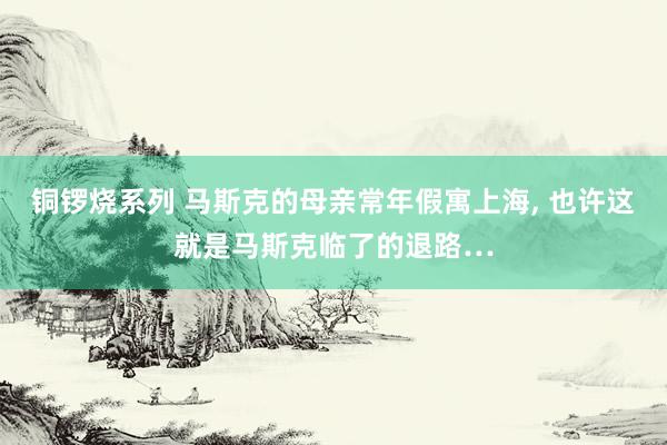 铜锣烧系列 马斯克的母亲常年假寓上海， 也许这就是马斯克临了的退路…