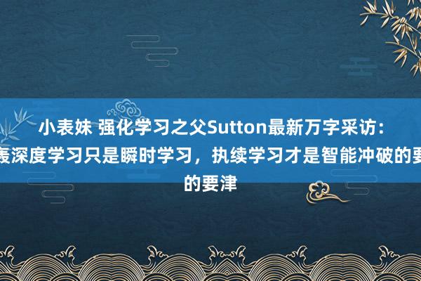 小表妹 强化学习之父Sutton最新万字采访：炮轰深度学习只是瞬时学习，执续学习才是智能冲破的要津