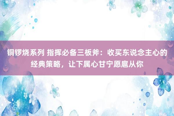 铜锣烧系列 指挥必备三板斧：收买东说念主心的经典策略，让下属心甘宁愿扈从你