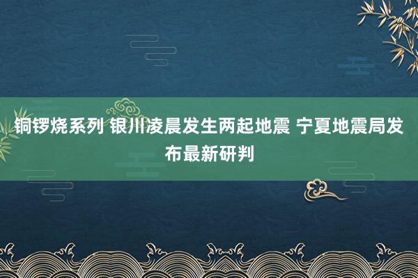 铜锣烧系列 银川凌晨发生两起地震 宁夏地震局发布最新研判